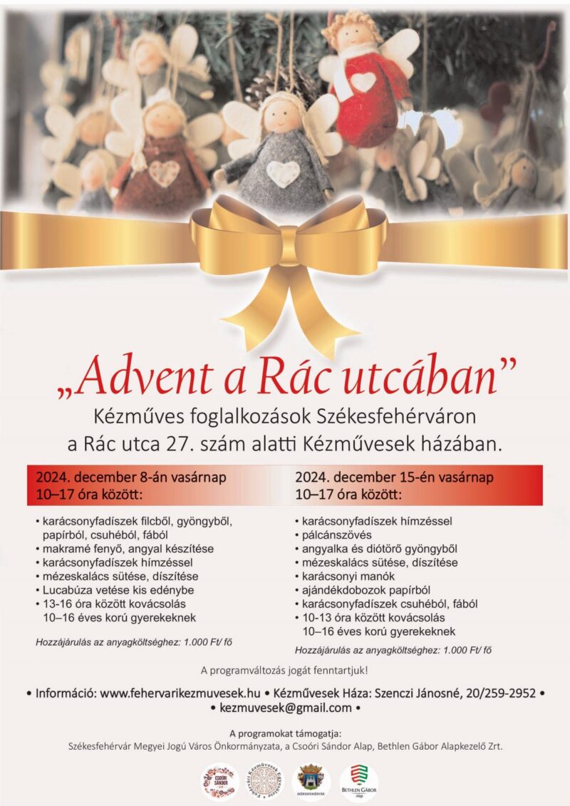 Advent a Rác utcában – egész napos kézműveskedés december 15-én, vasárnap